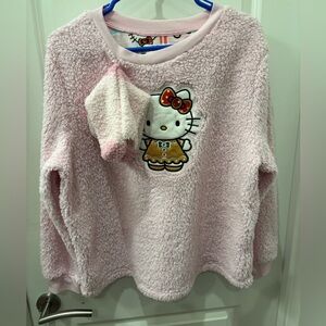 NWT Hello Kitty Soft faux Sherpa Pink Fleece Sweater with cozy socks - L